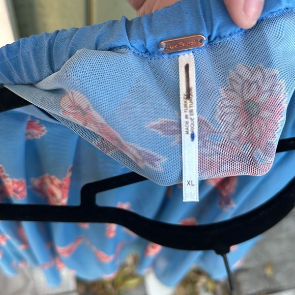 Free People Floral mesh Blue Flowy boho Skirt Size XL - Picture 3 of 7